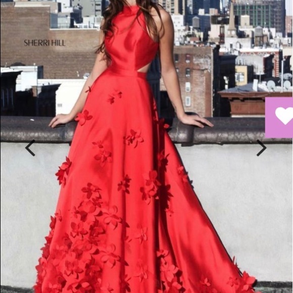 Sherri Hill size 6 red halter top prom dress 51116 - Picture 4 of 6